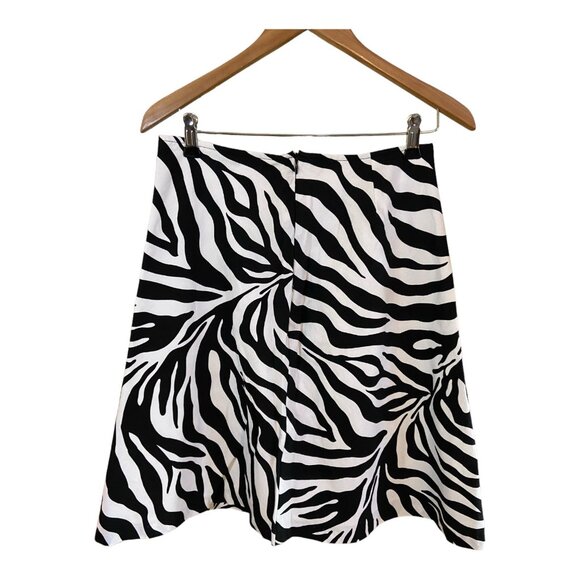 Worthington Zebra Print A-Line Skirt Size 6 Black White Cotton Blend Retro Chic - Picture 4 of 7